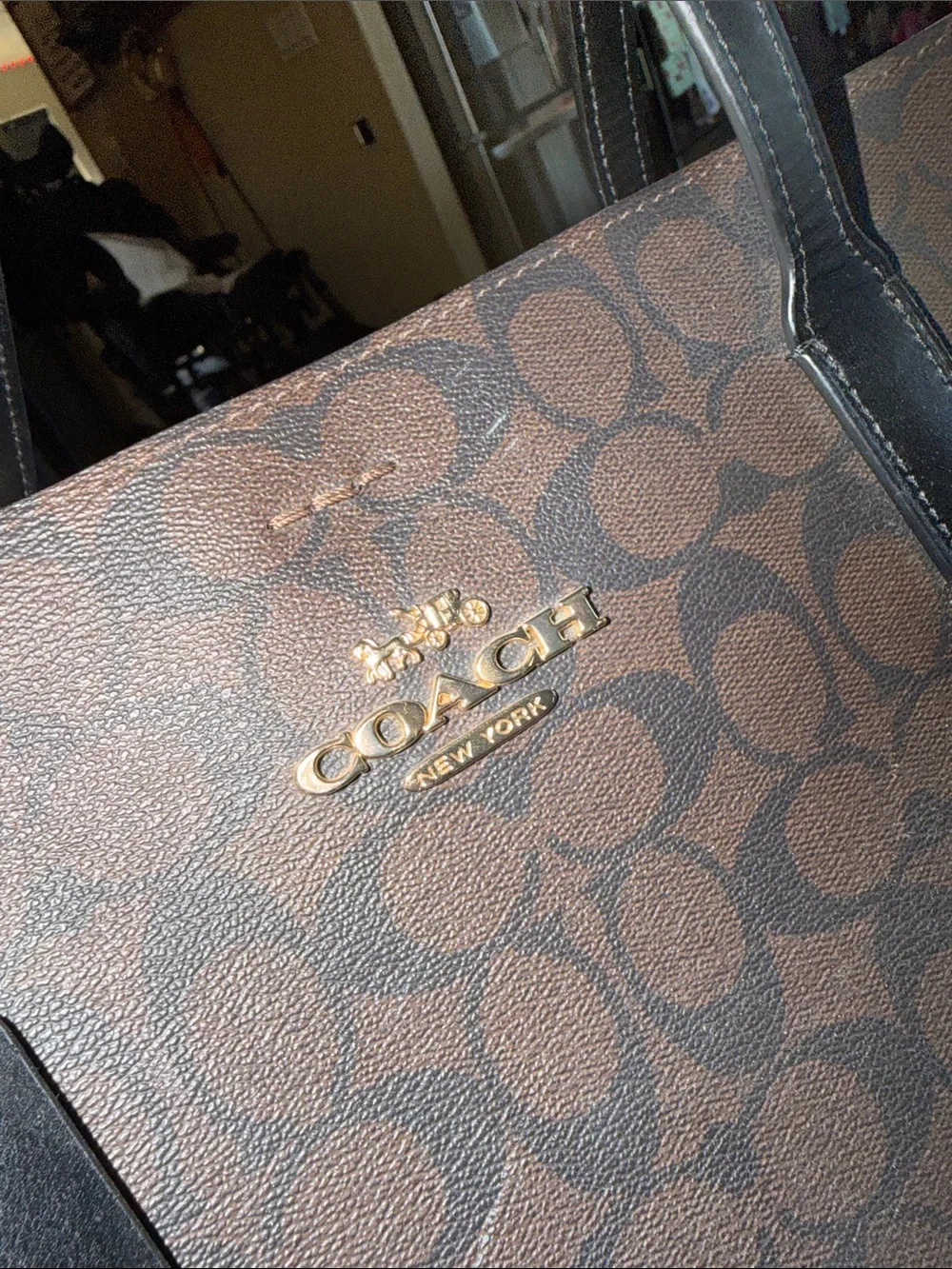 Coach Brown Signature Canvas Tote with Dark Brown Leather Straps